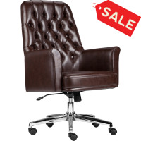 Flash Furniture BT-444-MID-BN-GG Mid-Back Traditional Tufted Leather Executive Swivel Chair with Arms in Brown